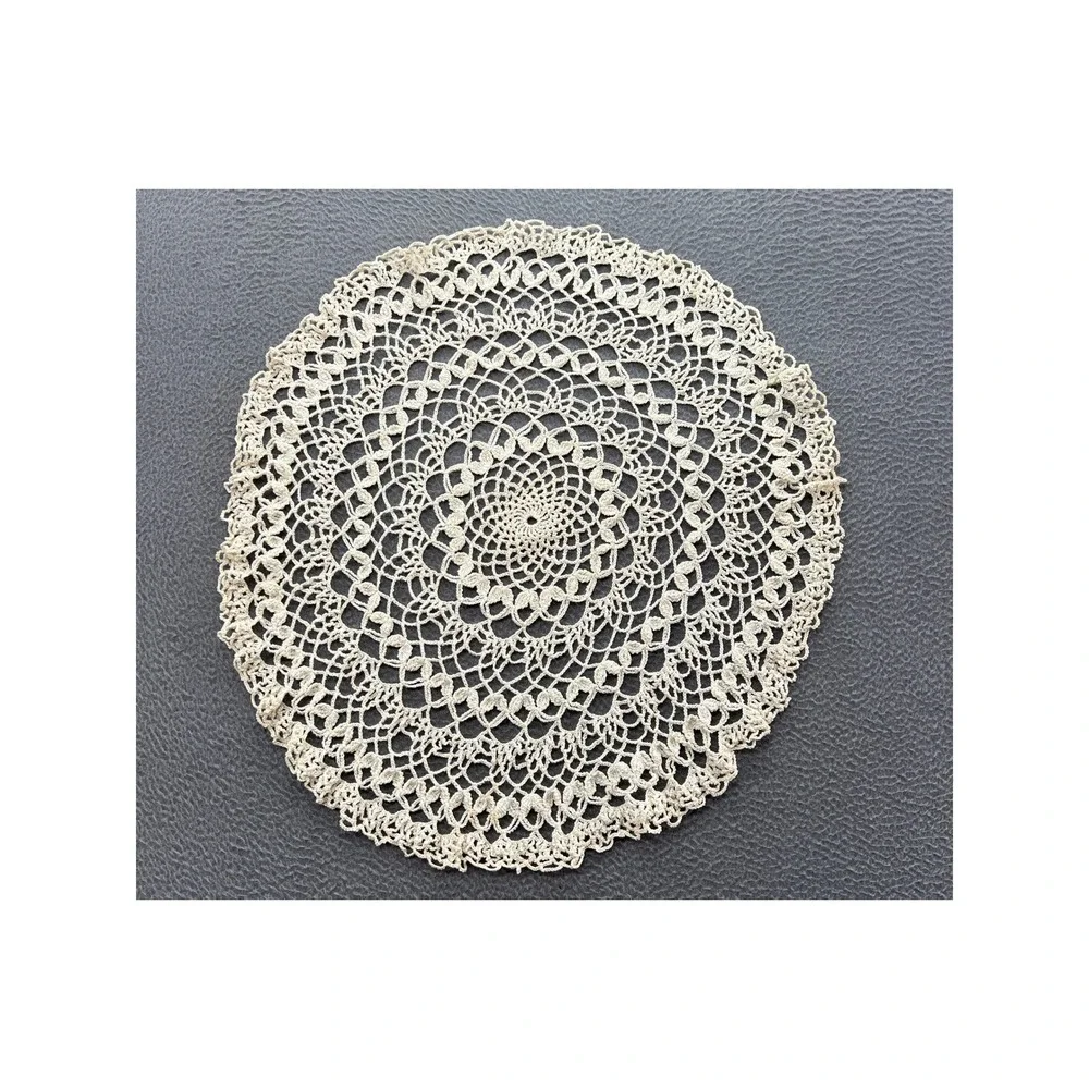 Vintage Handmade Crochet Lace Doily 14 Inch Round Cream Cotton Cottagecore Decor